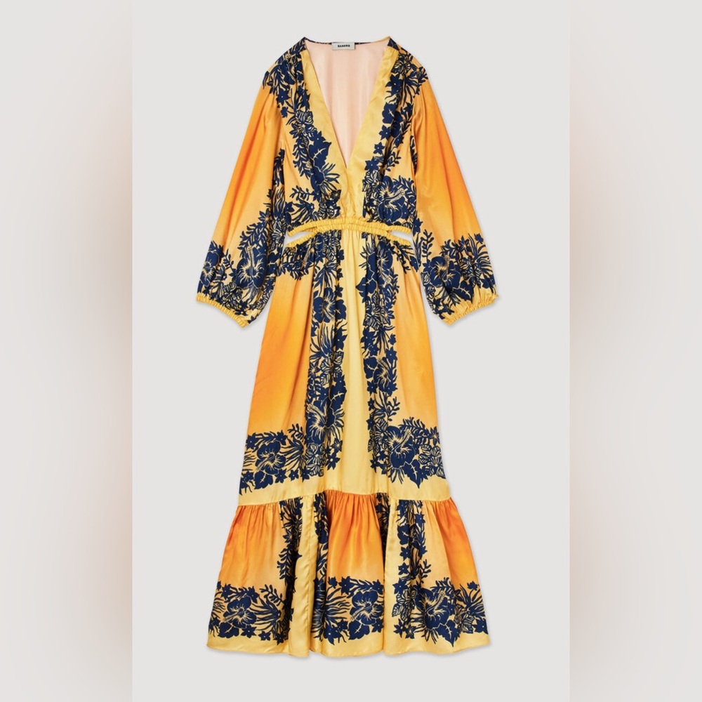 Elegant Yellow and Blue Floral Dress